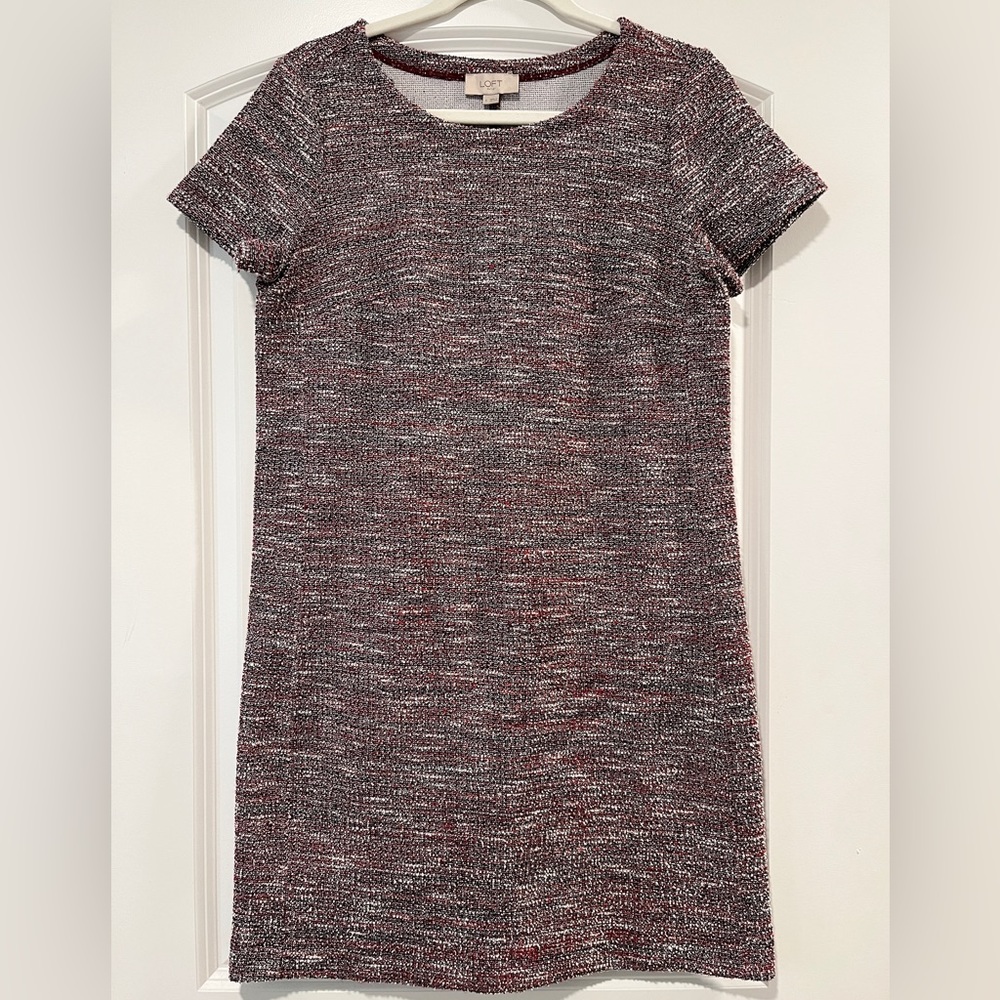 LOFT Women's Boucle Tweed Short Sleeve Shift Dress ~ Stretch ~ Casual ~ Sz Small